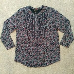 NWT Sz XS Lucky Brand Blue Floral 3/4 Sleeve Shirt
